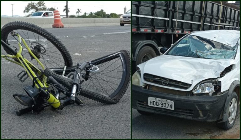 Bicicleta e carro destruídos após acidente ocorrido em Feira de Santana