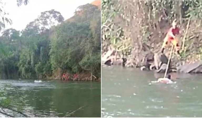 Homem agride a própria mãe e se joga em rio para tentar fugir da polícia em MG