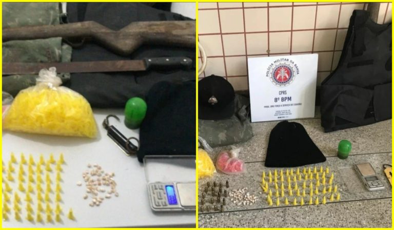 Polícia apreende arma, munições e drogas em Cabrália
